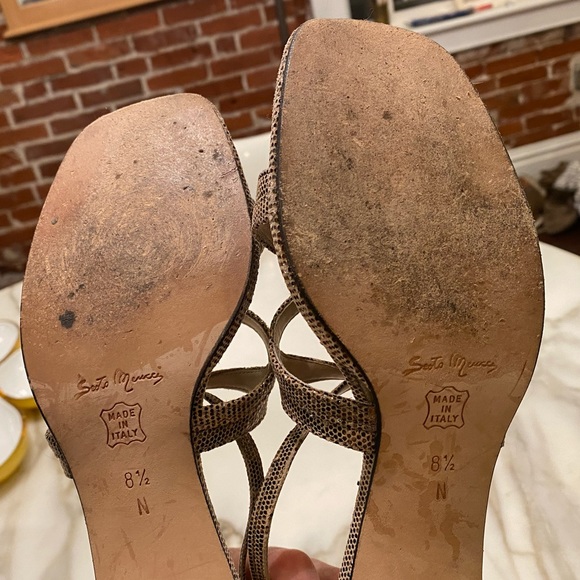 Sesto Meucci Strappy Square Toe Heeled Sandal in Metallic Snakeskin Print 8.5N - Picture 4 of 9